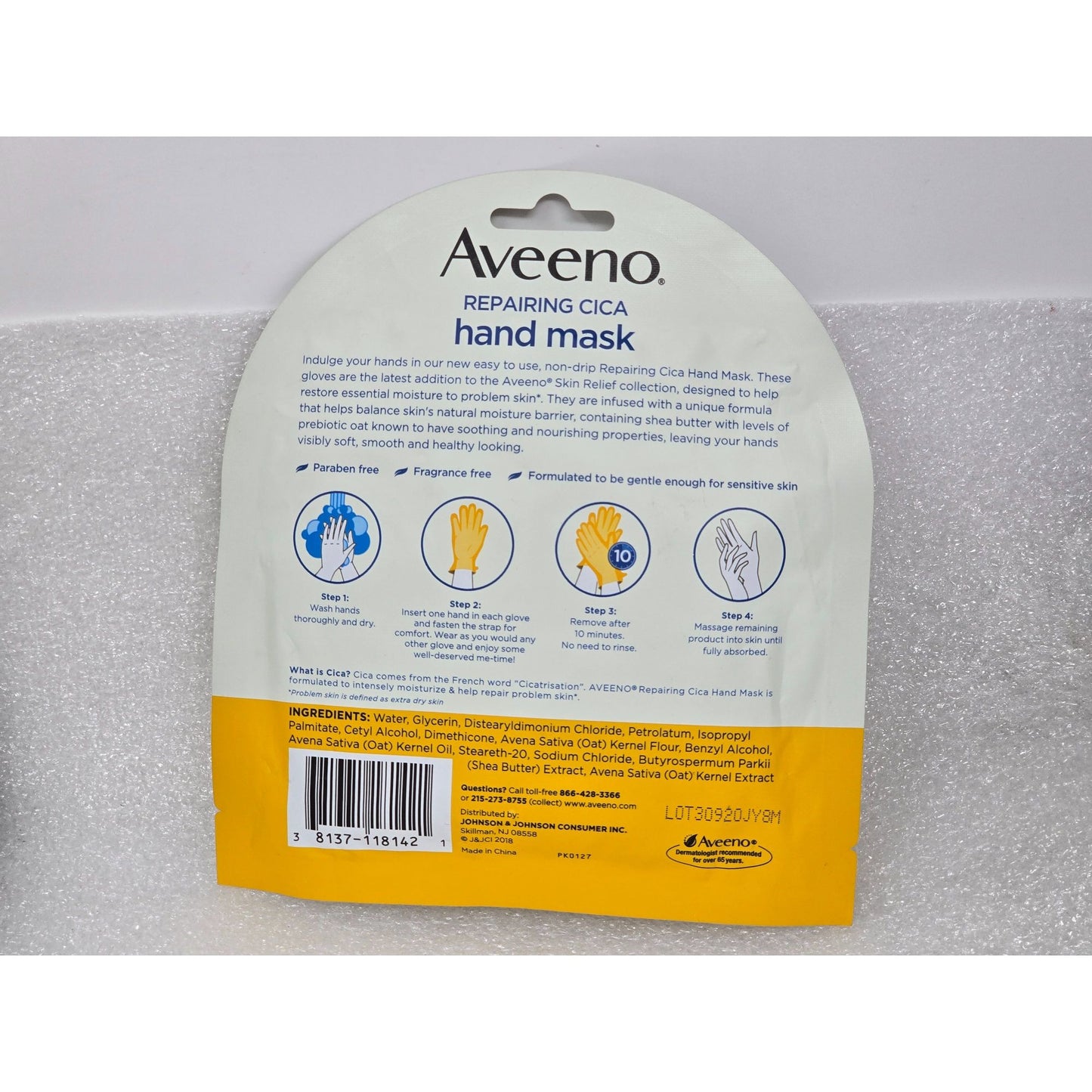 Aveeno Repairing CICA Hand Mask With Prebiotic Oat & Shea Butter 2 Gloves