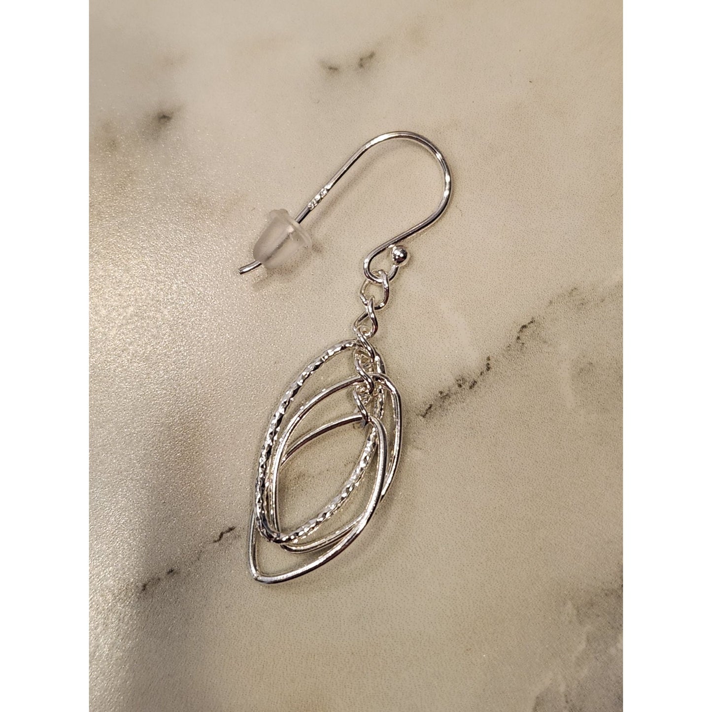 Sterling Silver Oval Layered Dangle Earrings Textured Design Lightweight Elegant