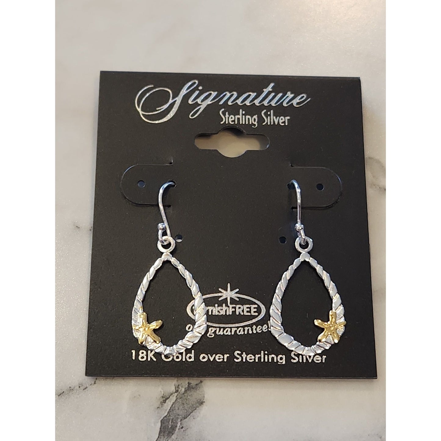 18K Gold Over Sterling Silver Teardrop Earrings With Starfish Accent