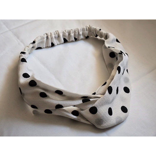 Black & White Polka Dot Elastic Twisted Headband For Women