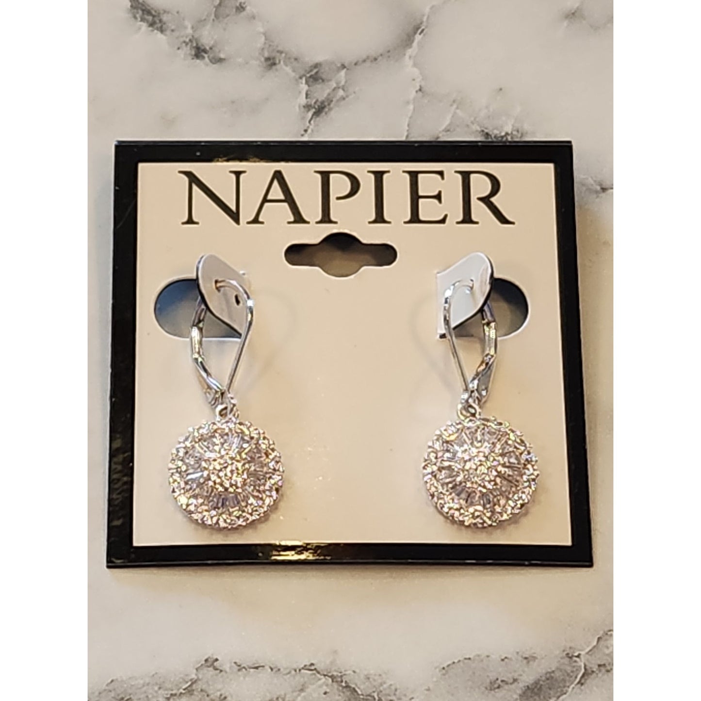 Napier Silver-Tone Leverback Earrings With Crystal Accents