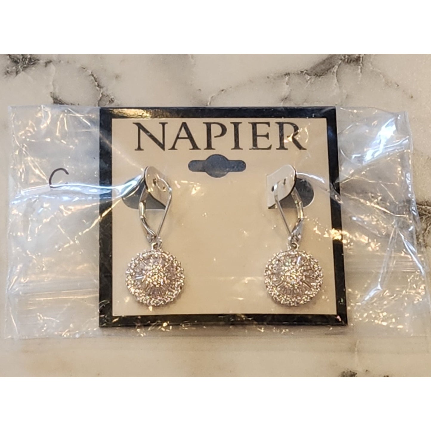 Napier Silver-Tone Leverback Earrings With Crystal Accents