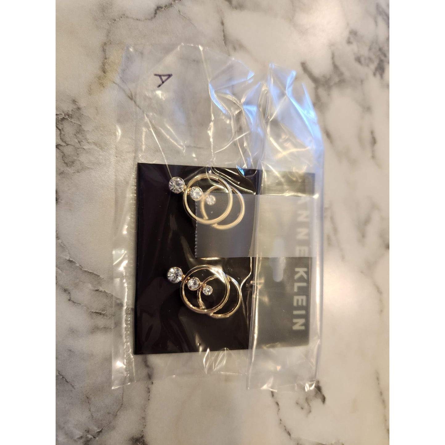 Anne Klein Gold-Tone Double Circle Earrings With Clear Crystal Accents