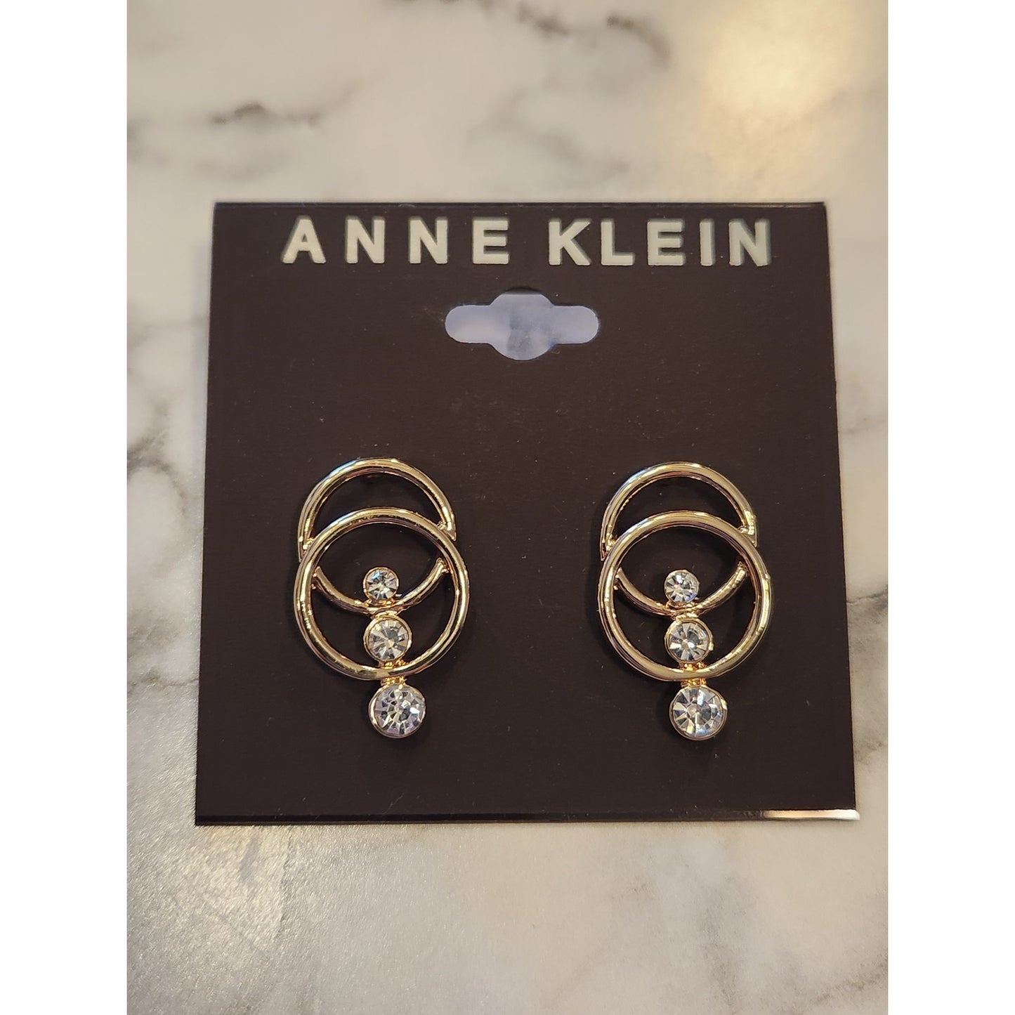 Anne Klein Gold-Tone Double Circle Earrings With Clear Crystal Accents