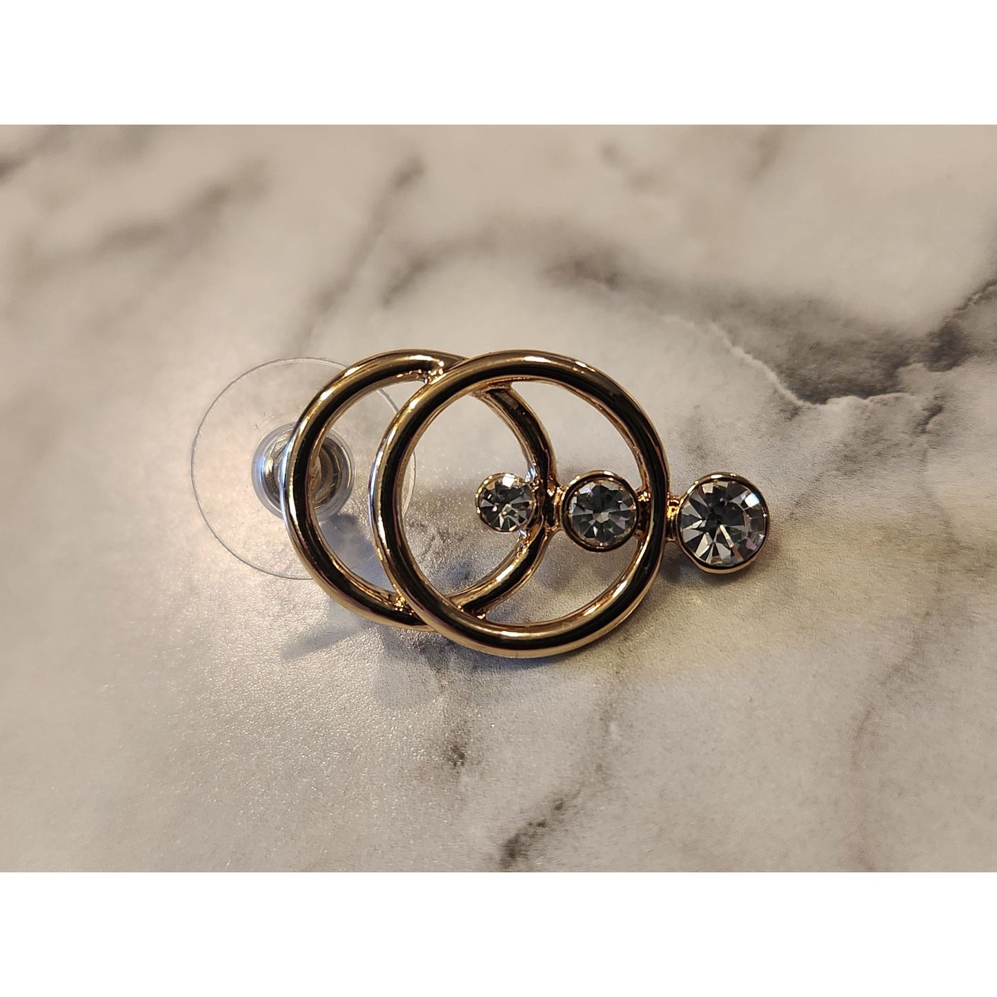 Anne Klein Gold-Tone Double Circle Earrings With Clear Crystal Accents