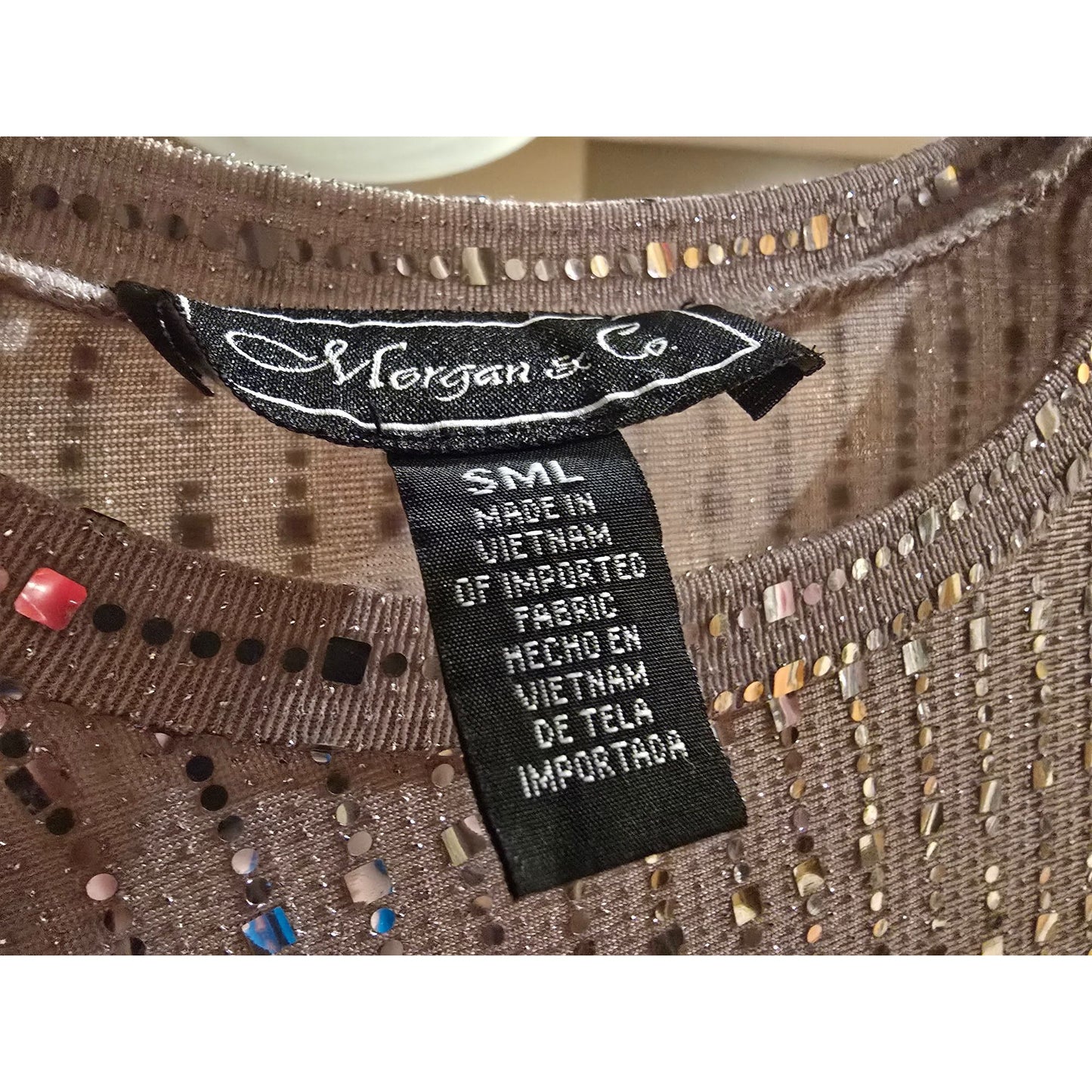 Morgan & Co Women's Small Pink Sequin Long Sleeve Cocktail Party Mini Dress