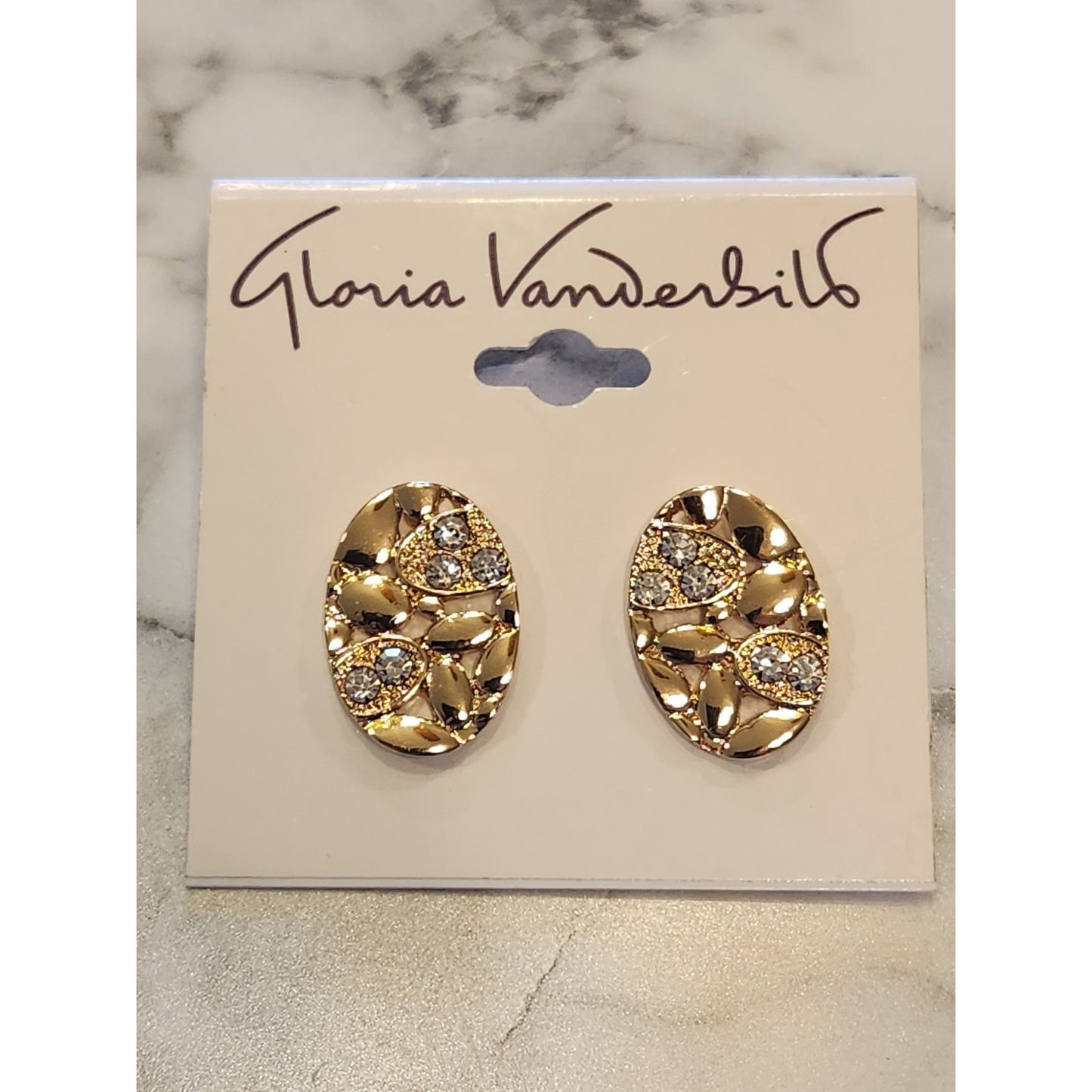 Gloria Vanderbilt Gold-Tone Oval Stud Earrings With Rhinestone Accents