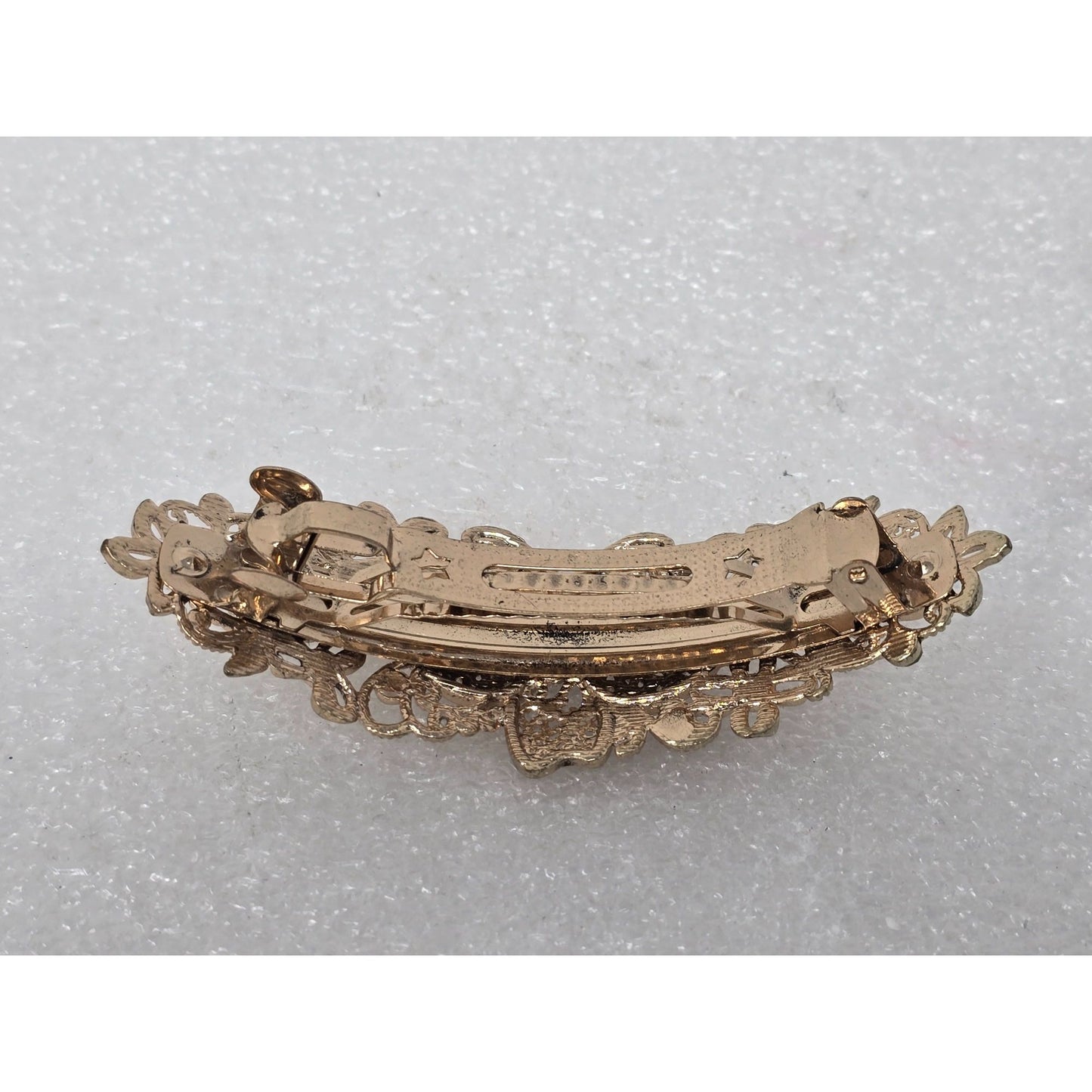 Vintage Gold Tone Floral Rhinestone Hair Barrette Clip