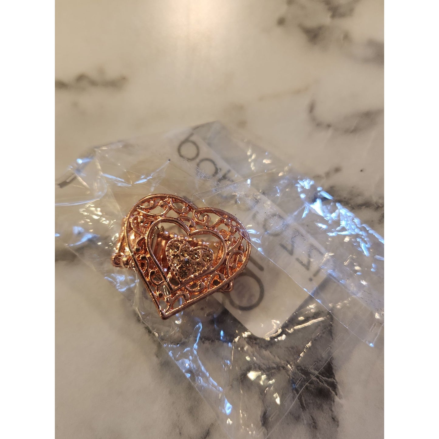 Paparazzi Find It In Your Heart Rose Gold Filigree Heart Ring Adjustable Band