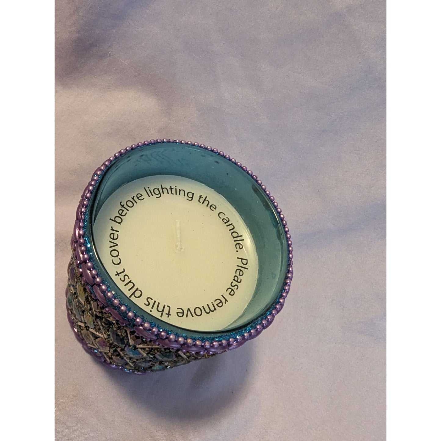Jeweled Beaded Candle Purple Blue Green