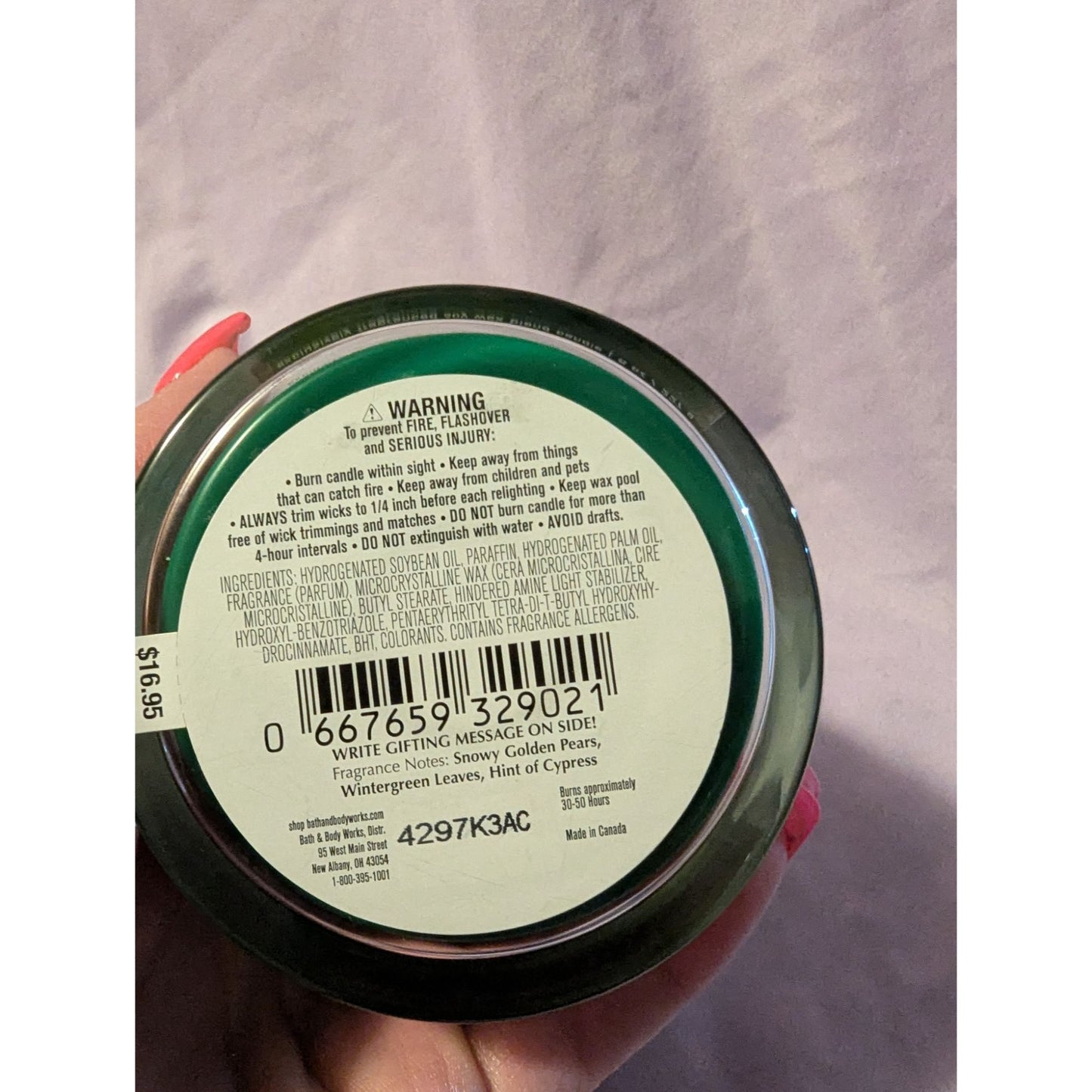 Bath & Body Works Winter Golden Pear Candle Green Glass Jar W/ Lid Holiday Scent