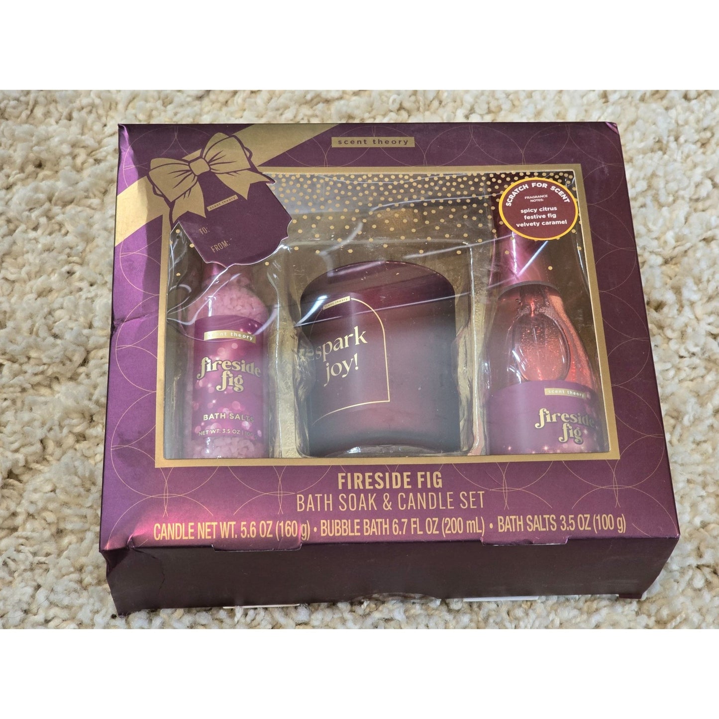 Scent Theory Fireside Fig Bath Soak & Candle Set Spa Gift Box Holiday