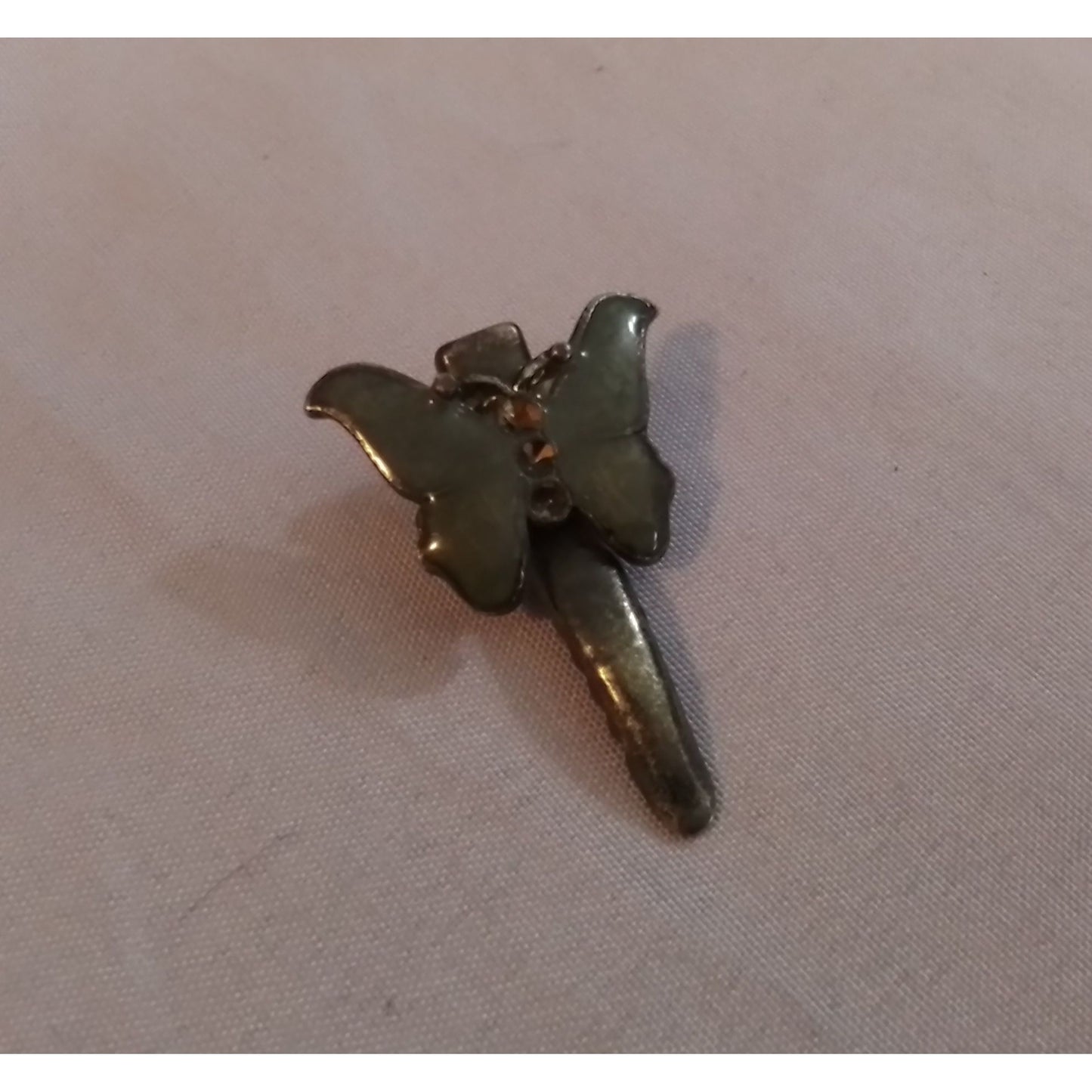 Vintage Enamel Butterfly Hair Barrette Clip Green