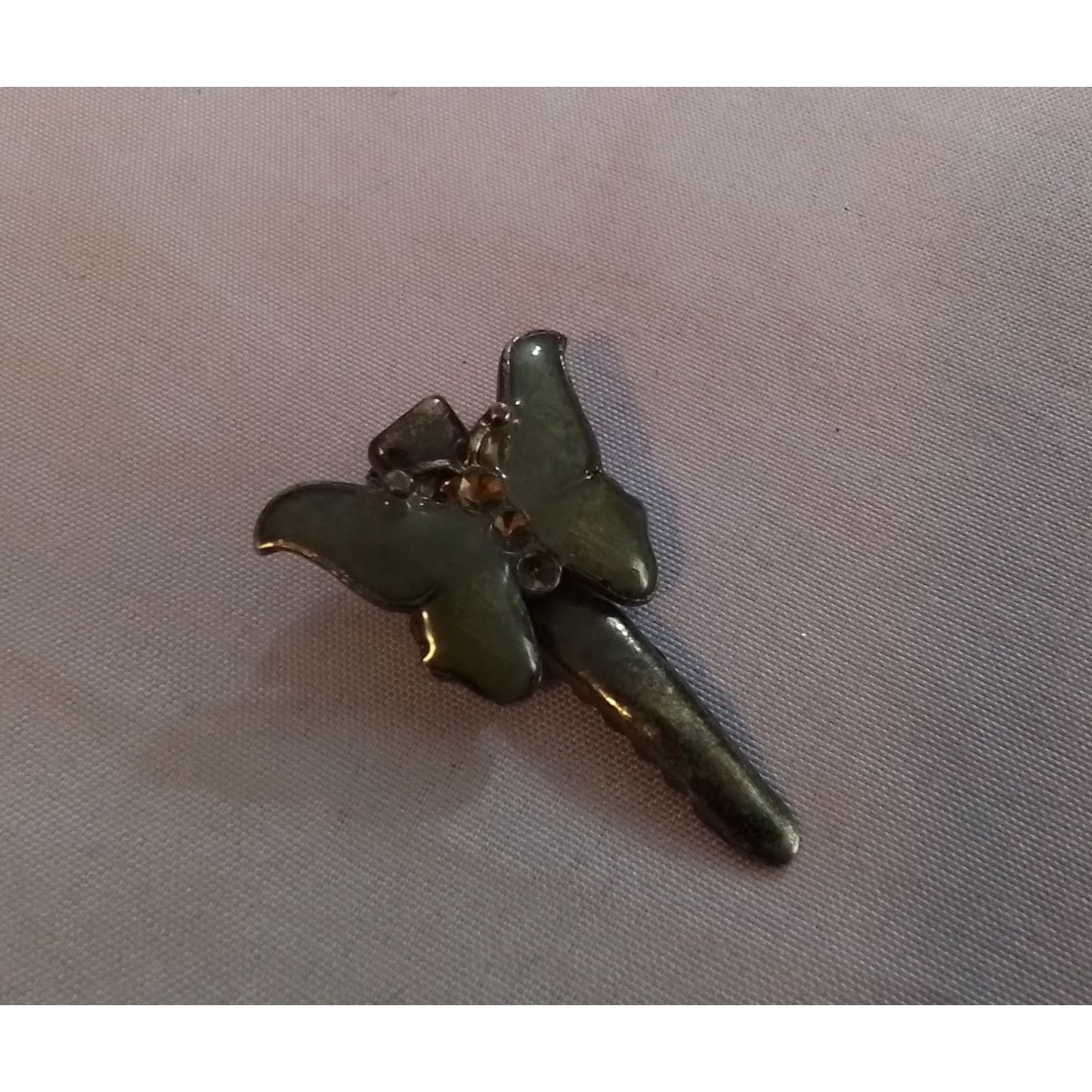 Vintage Enamel Butterfly Hair Barrette Clip Green