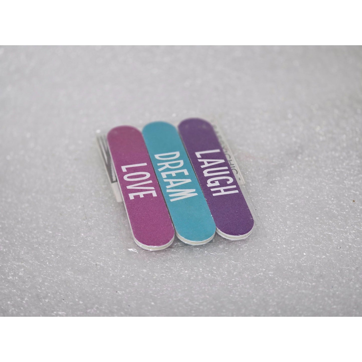 Sassy + Chic 3 Pc Mini Nail Files Purple Blue Pink Love Dream Laugh