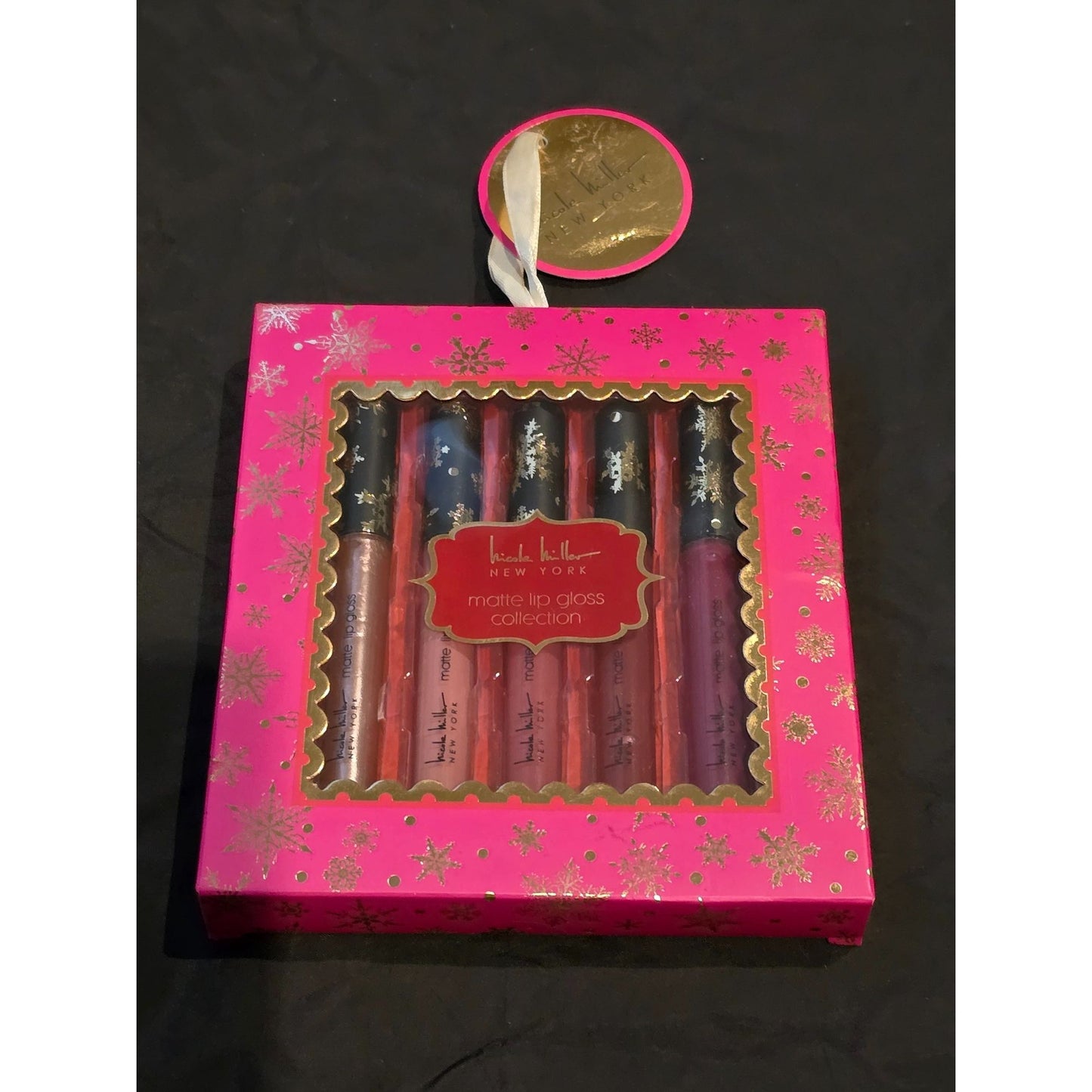 Nicole Miller Matte Lip Gloss Collection Set Of 5 In Festive Pink & Gold Box