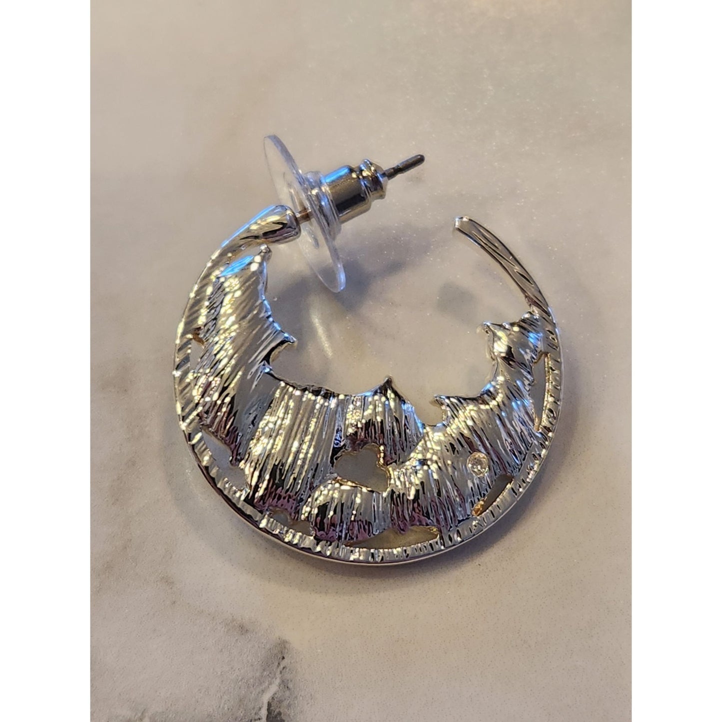 Gloria Vanderbilt Silver-Tone Moon Hoop Earrings With Clear Rhinestones