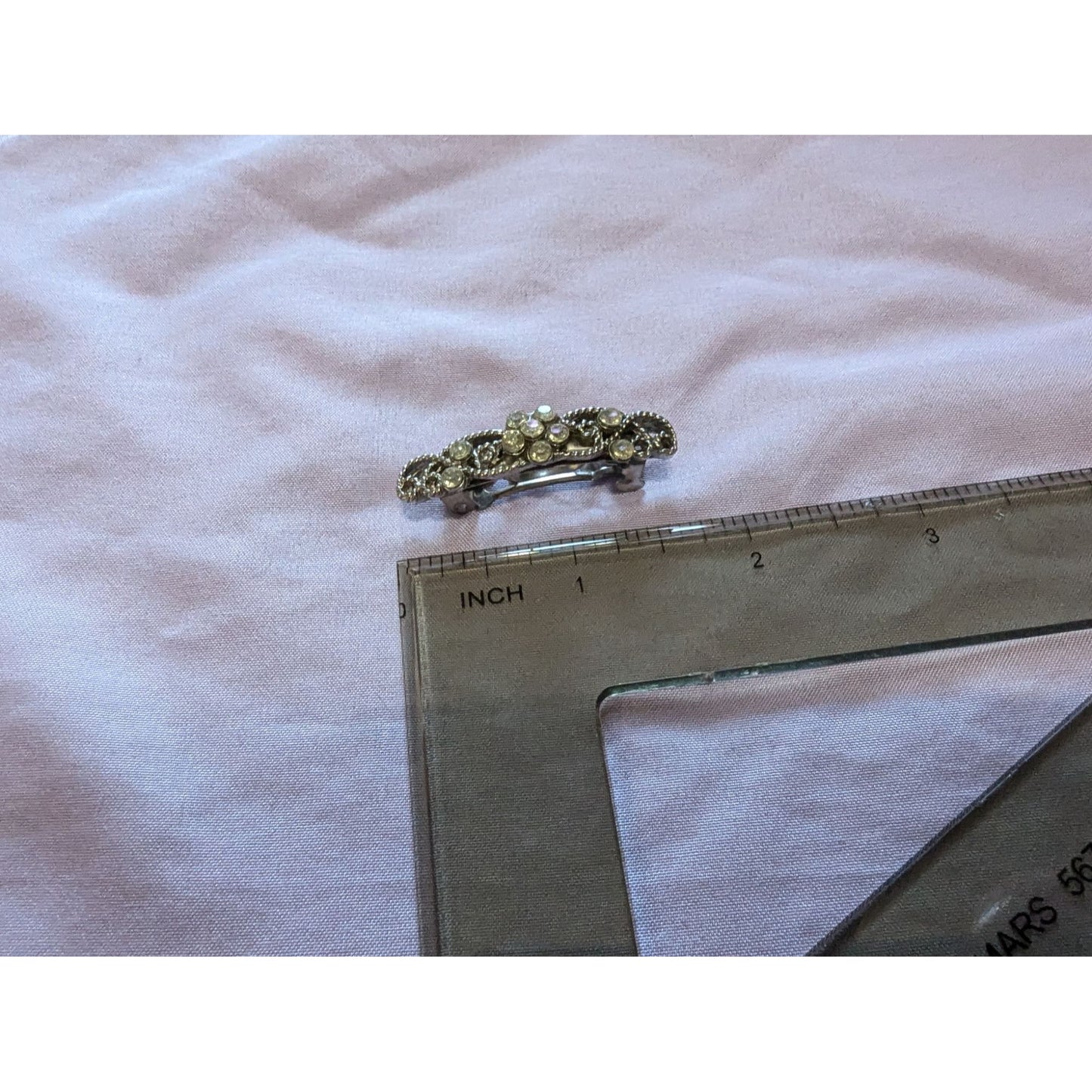 Vintage Rhinestone & Metal Floral Hair Barrette Clip