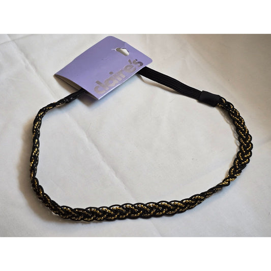 Claires Braided Black & Gold Elastic Hair Headband