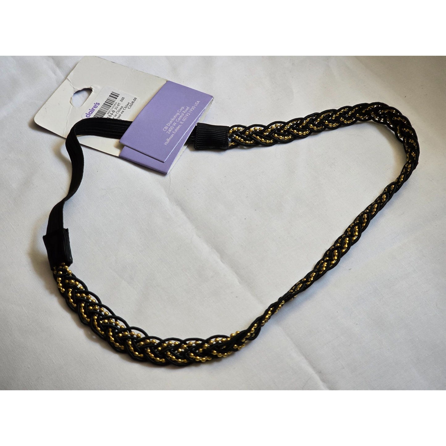 Claires Braided Black & Gold Elastic Hair Headband