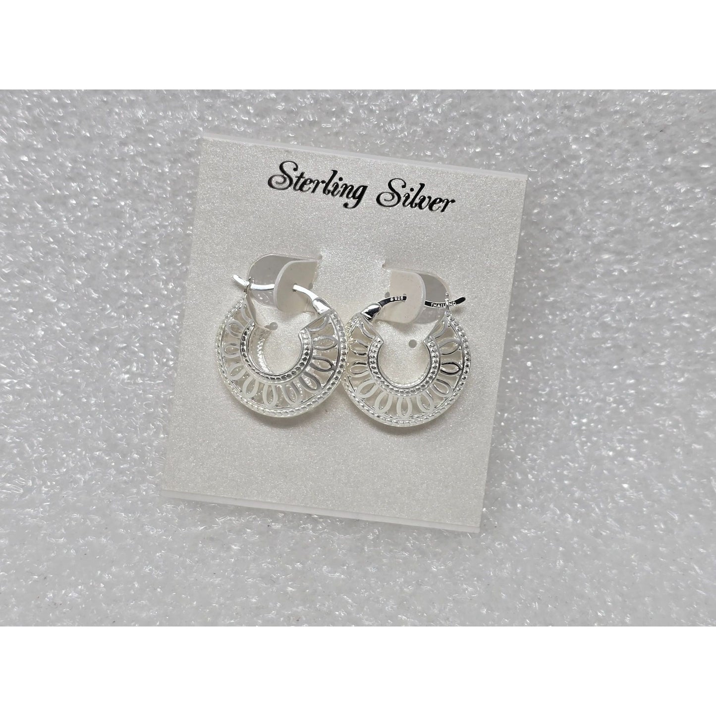 Sterling Silver Round Hoop Earrings With Intricate Cutout Design