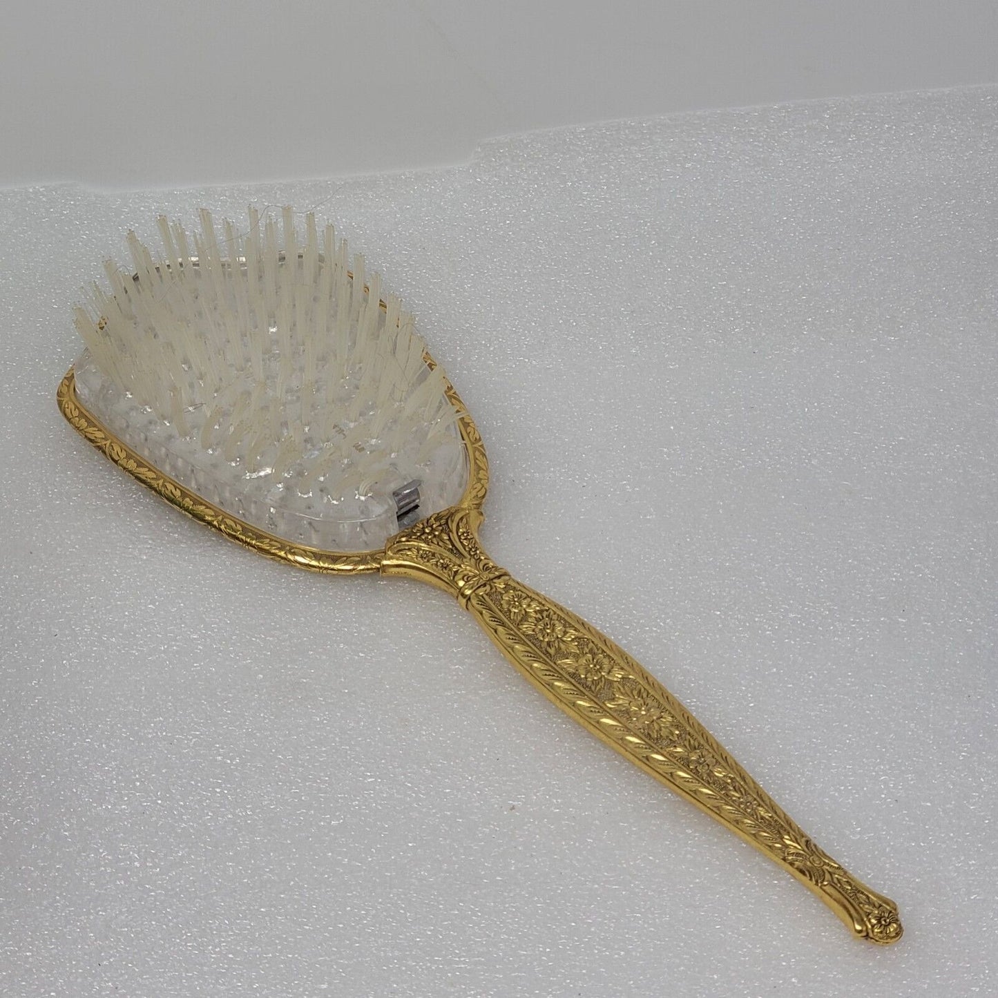Vintage Hand Held Vanity Gold Tone Hair Brush w/Bird Made in U.S.A
