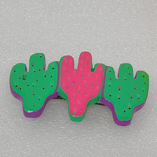 Pink & Green Cactus Hair Barrette Clip