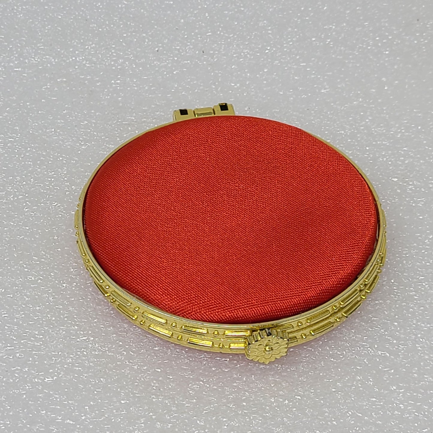 Peony Embroidered Hand Purse Mirror Compact Red