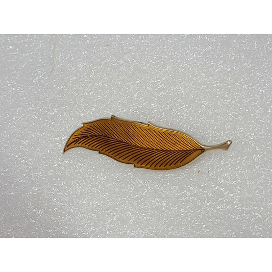 Vintage Enamel Leaf Brooch Fall Autumn Guilloche Pin Gold Tone