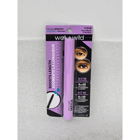 Wet N Wild Mega Length Waterproof Mascara Very Black C161B 0.21 Fl Oz