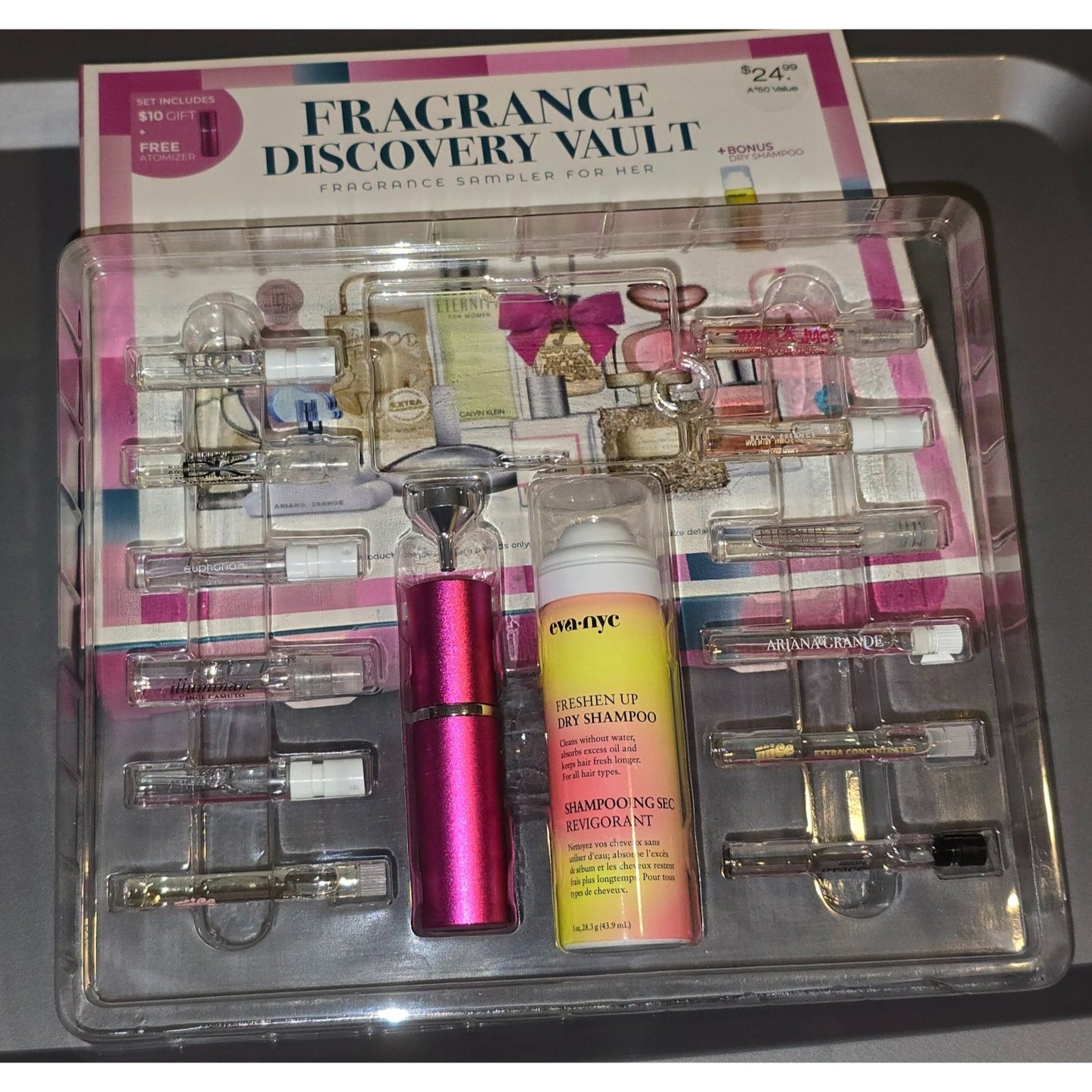Fragrance Discovery Vault Perfume Sample Gift Set For Her With Bonus Dry Shampoo