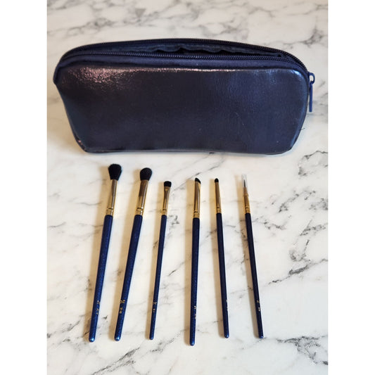 Morphe Navy Blue 6-Piece Makeup Brush Set With Faux Leather Zipper Bag