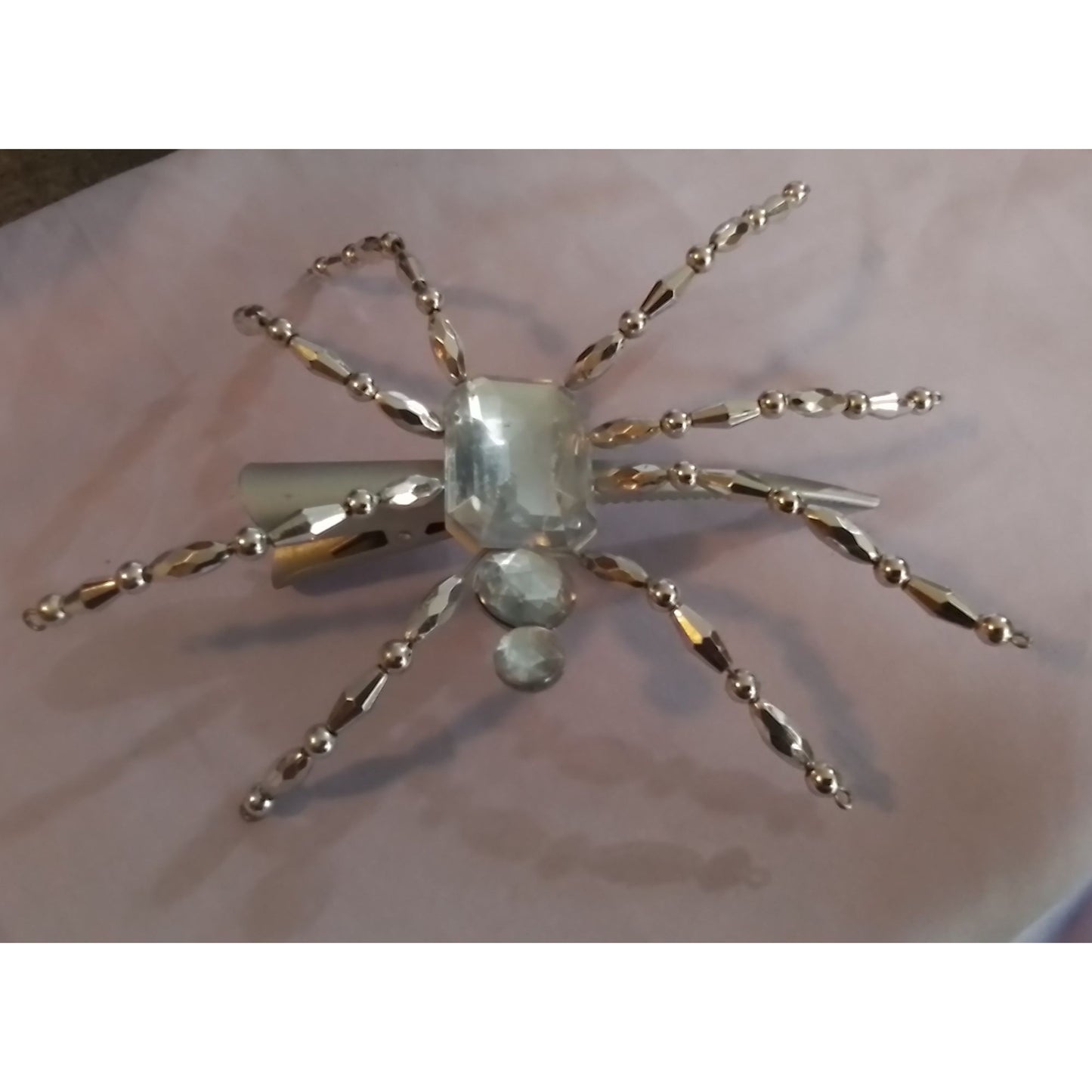 Crystal & Silver Tone Spider Hair Barrette Clip Large