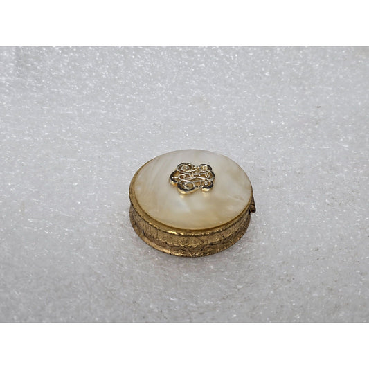 Vintage Estee Lauder Gold Tone Compact Pill Box Mother of Pearl Lid Ornate