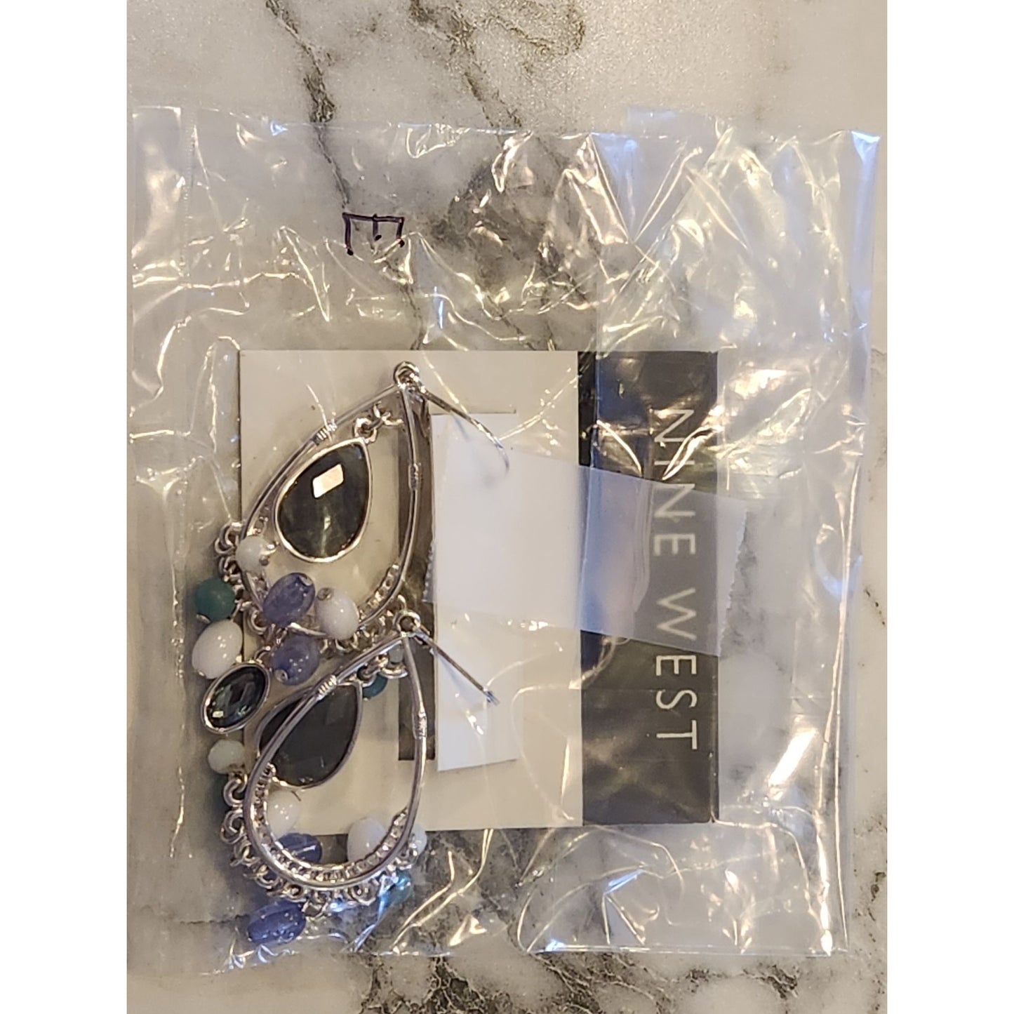 Nine West Silver-Tone Teardrop Earrings With Beaded Accents & Faux Gemstones