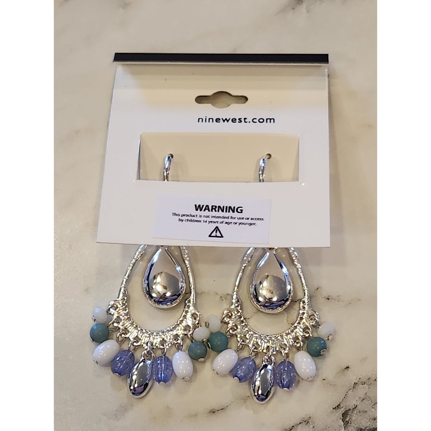 Nine West Silver-Tone Teardrop Earrings With Beaded Accents & Faux Gemstones