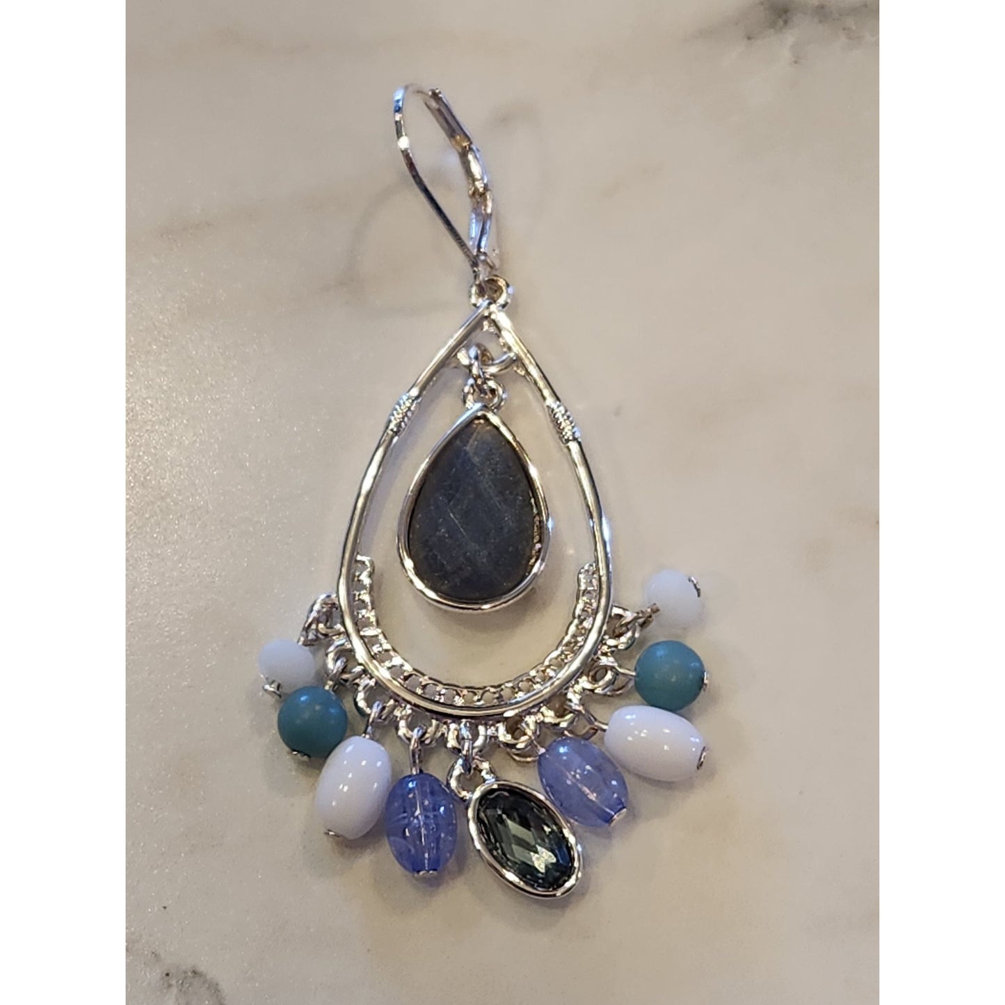 Nine West Silver-Tone Teardrop Earrings With Beaded Accents & Faux Gemstones