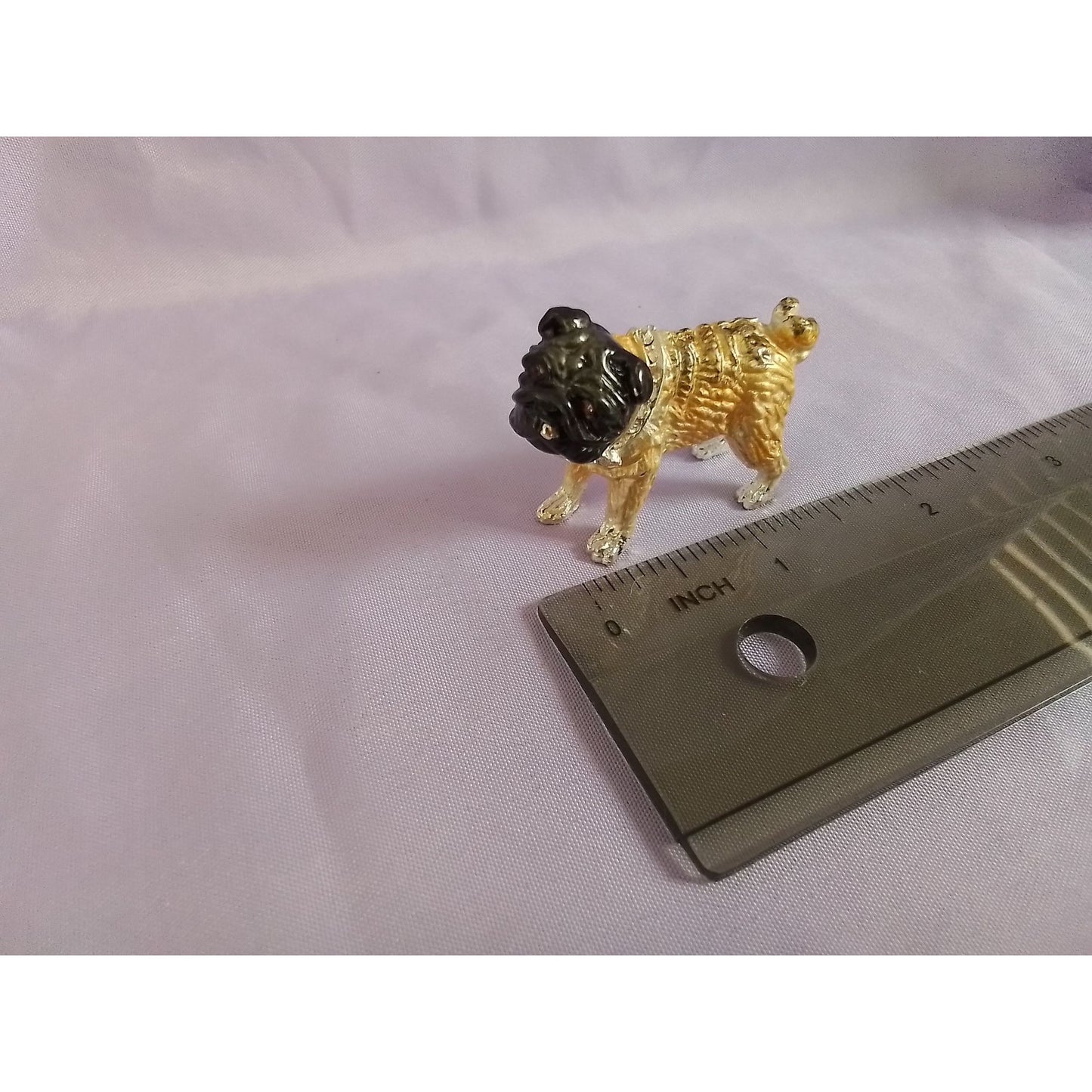 Vintage Gold Tone & Black Pug Dog Brooch Pin Rhinestones Adorable Animal Jewelry