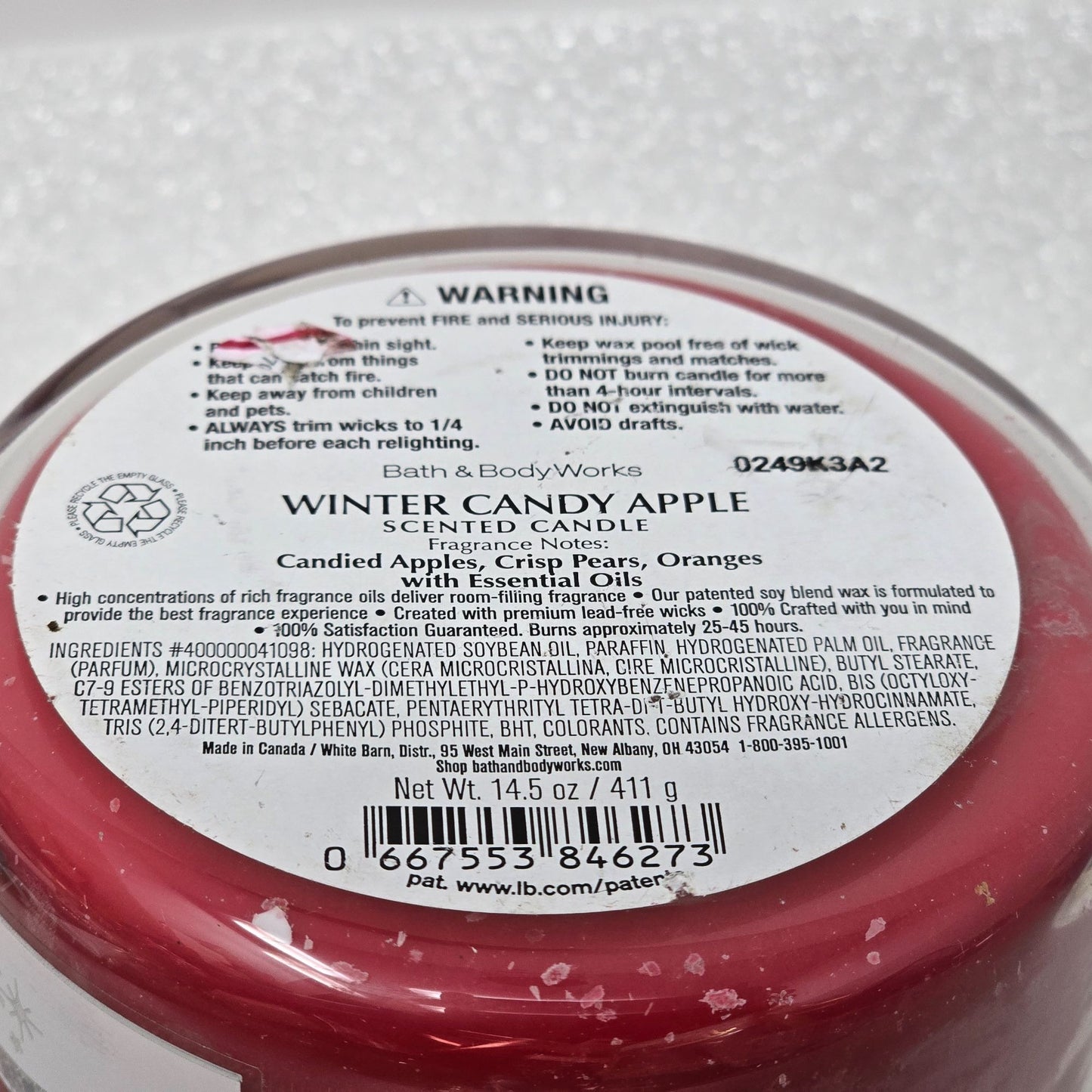 Bath & Body Works Winter Candy Apple 3-Wick Scented Candle 14.5 Oz