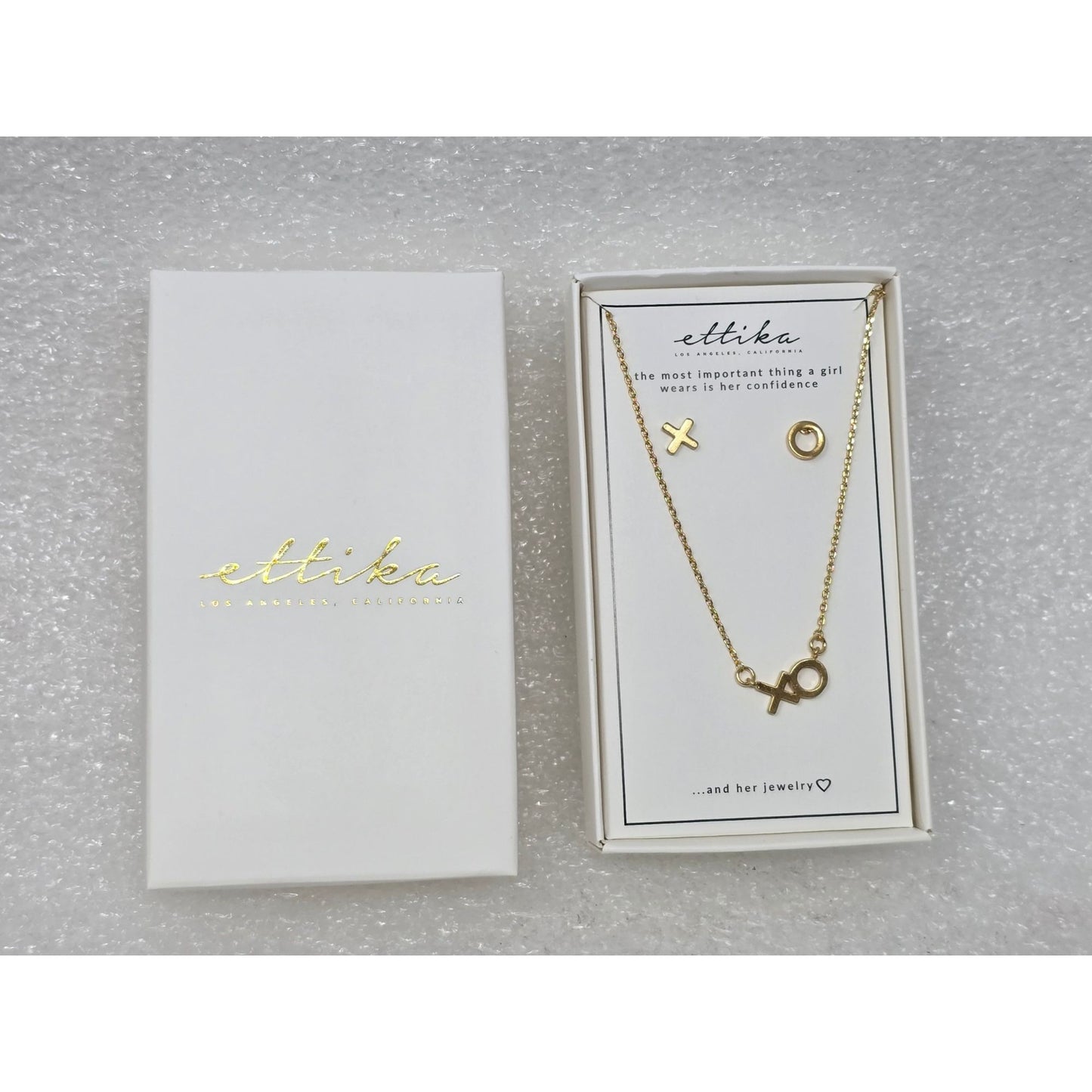 Ettika XO Hugs & Kisses Gold Plated Necklace & Earrings Jewelry Set Original Box