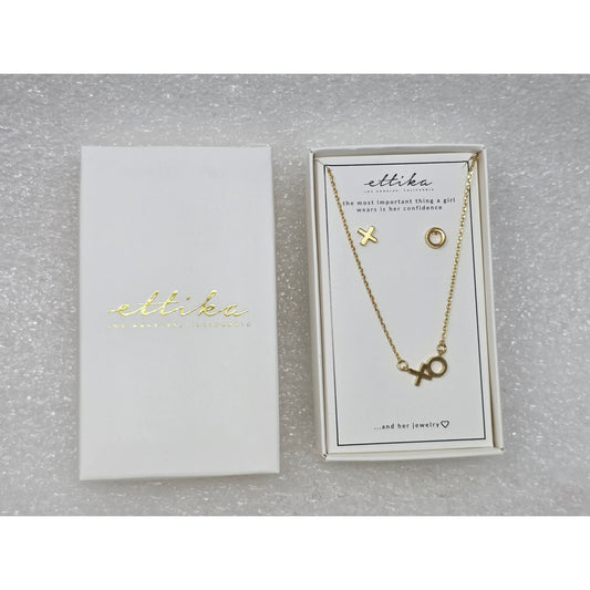 Ettika XO Hugs & Kisses Gold Plated Necklace & Earrings Jewelry Set Original Box