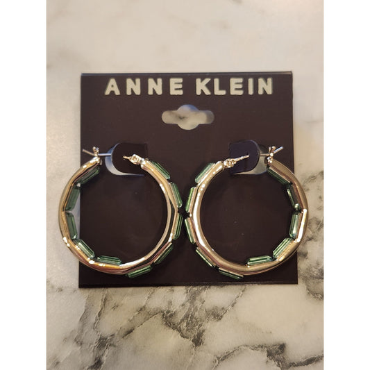 Anne Klein Gold-Tone Hoop Earrings With Green Accents
