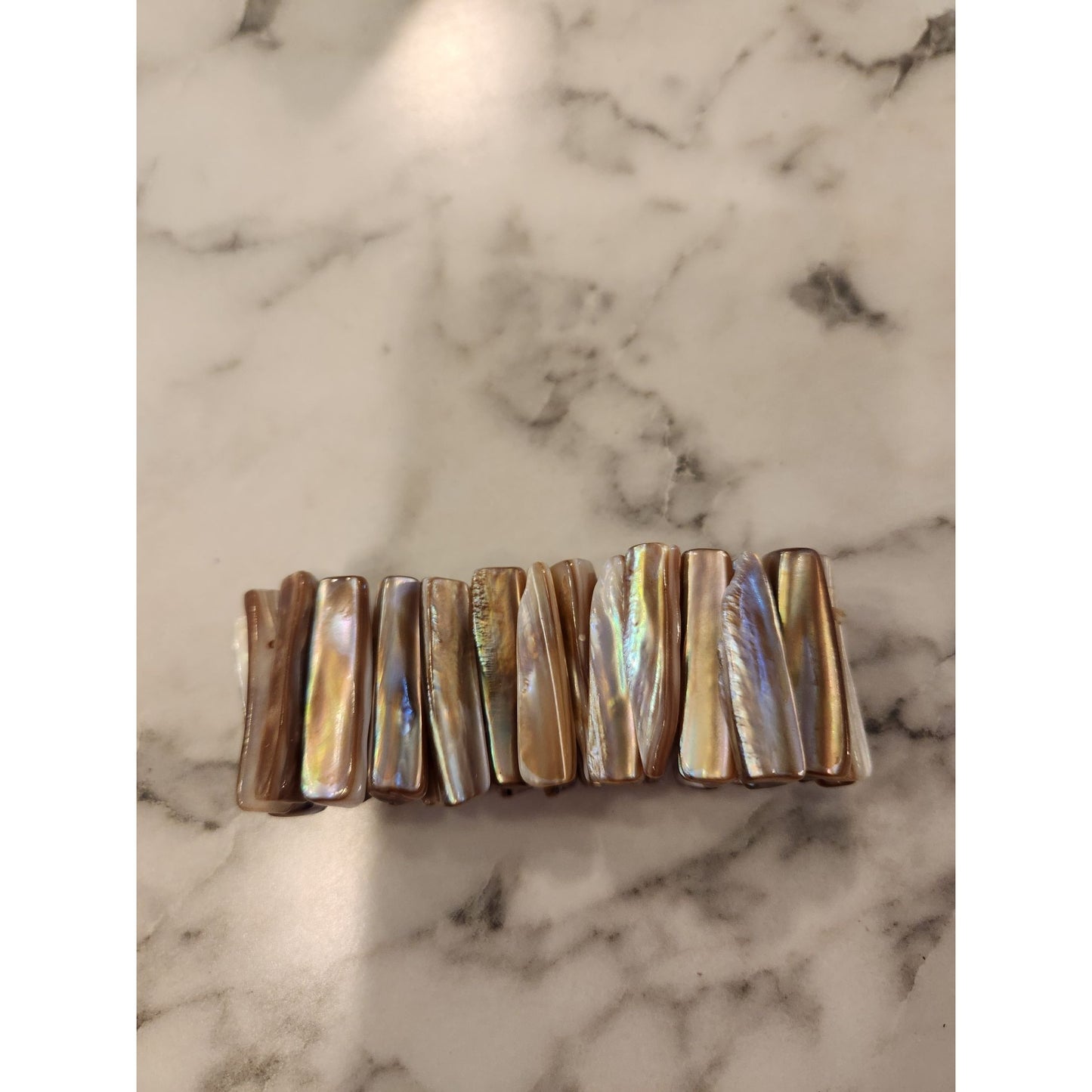 Vintage Mother Of Pearl Abalone Shell Stretch Bracelet