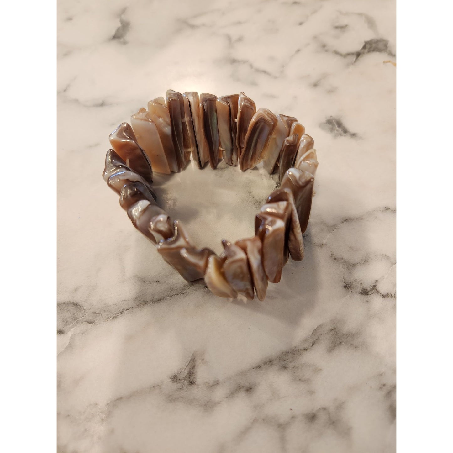 Vintage Mother Of Pearl Abalone Shell Stretch Bracelet