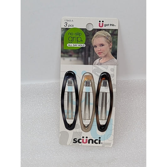 Scunci No Slip Grip All Day Hold Hair Barrettes 3" 3 Pack 17843