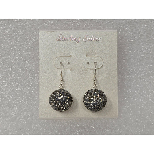 Glittery Sterling Silver Round Drop Earrings With Fishhook Backs