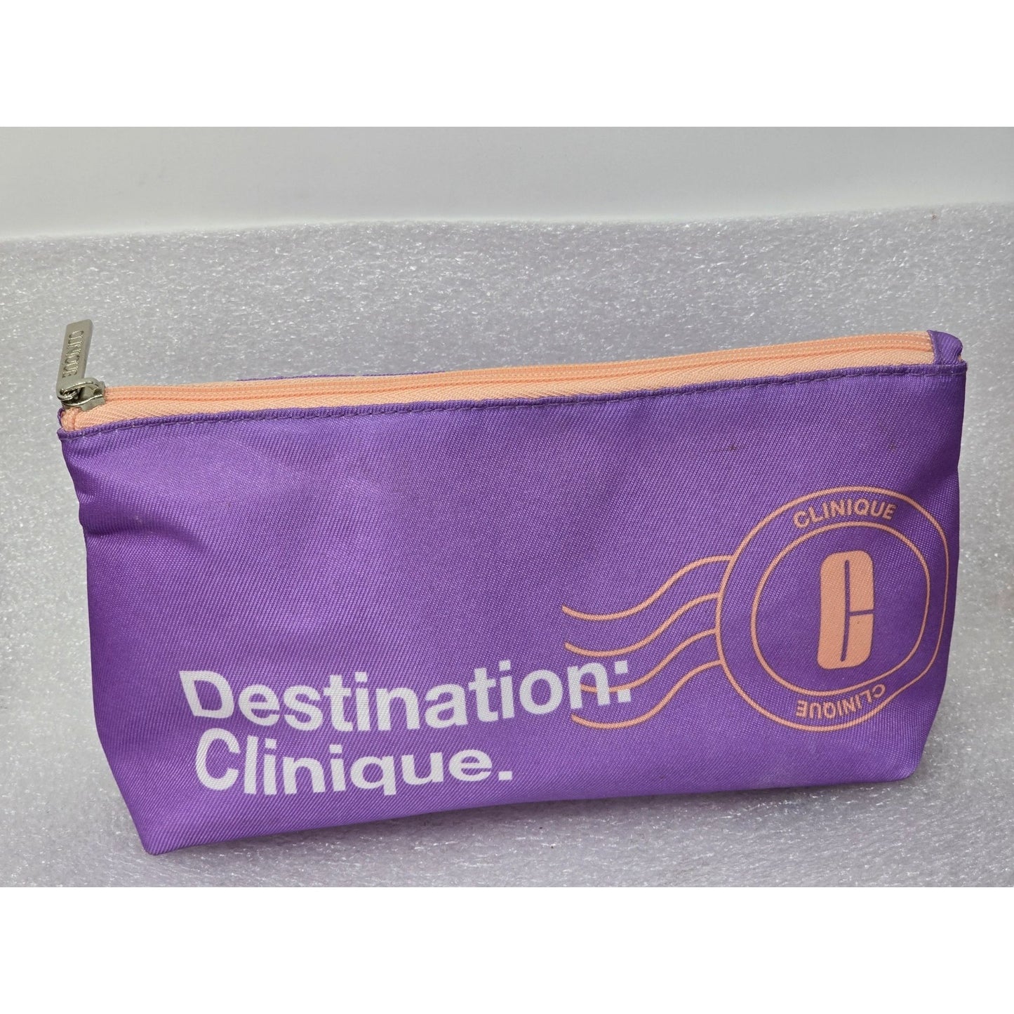 Clinique Destination Cosmetic Bag Purple & Peach Zippered Makeup Pouch Travel