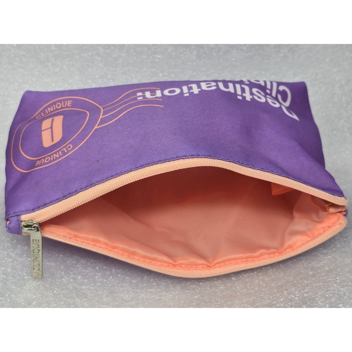 Clinique Destination Cosmetic Bag Purple & Peach Zippered Makeup Pouch Travel