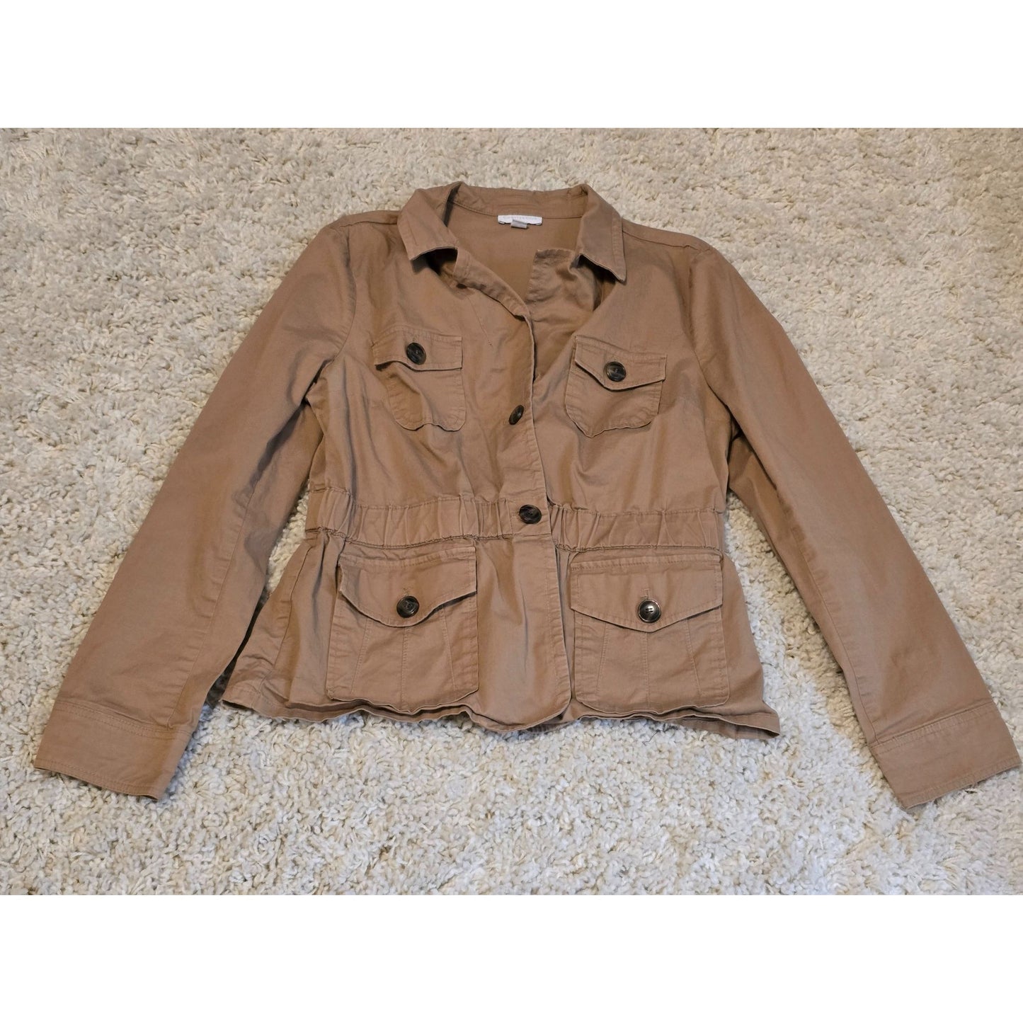 Charter Club Women's L Tan Safari Utility Jacket 4 Pocket Cotton Stretch