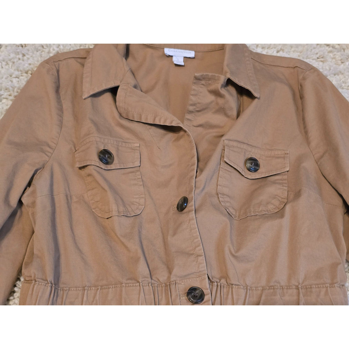 Charter Club Women's L Tan Safari Utility Jacket 4 Pocket Cotton Stretch